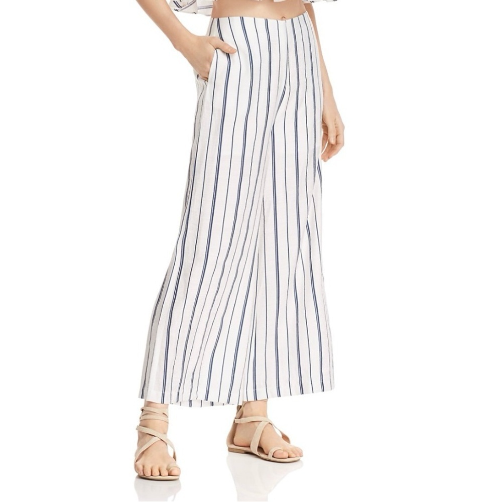 AQUA Helen Owen Striped Flowy High Rise Wide Leg Ankle Pant Blue White Size Med - Picture 3 of 7